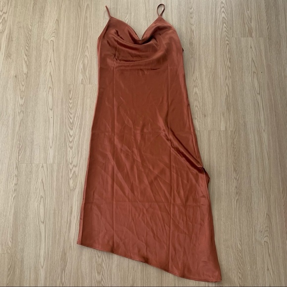 Princess Polly rust Satin asymmetrical midi dress New - Picture 4 of 5